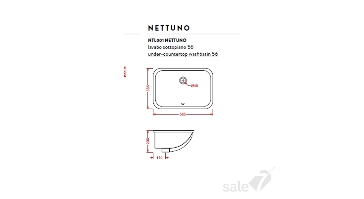 Раковина врезная artceram nettuno ntl001